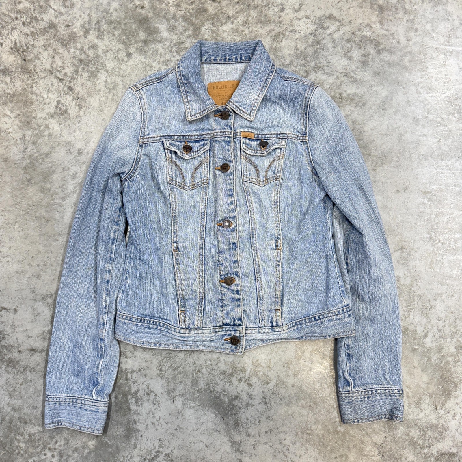 Vintage Hollister Co Jacket Womens Medium Blue Denim trucker cropped fit y2k