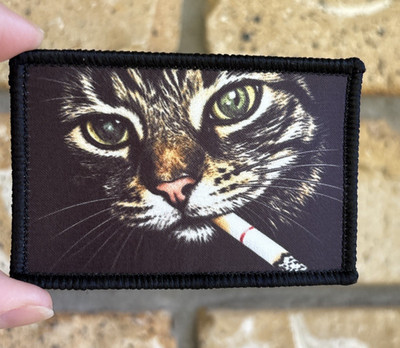 Smoking Cat Patch - Hook/Loop - MEME funny pussy cat - Printed Design ...