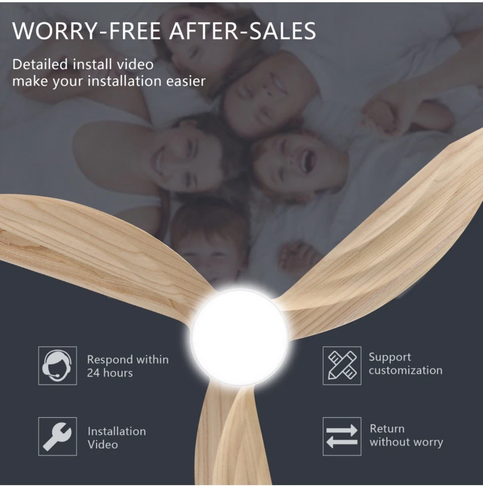 52" 3-Solid Wood Blade Propeller indoor LED Ceiling Fan, Nickel and Wood Fan. - Image 3 of 4