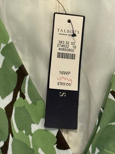 NWT TALBOTS Dress Womens 16WP Green Tan Floral Leaves Plus Petite 16 Faux Wrap - Picture 2 of 8