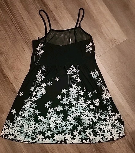 Wet Seal Babydoll Top Medium Spaghetti Straps Summer Black Floral Tunic Y2k - Picture 2 of 6