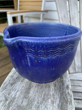 VTG Cobalt Blue  Art Studio Pottery Mixing Batter Soup Bowl Stoneware Signed