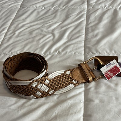 Lines Pelle Leather Gold/white Braided Buckle Belt. Womens Size L New
