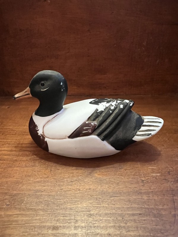 Vintage Small Hand Painted 5” Mallard Ceramic Duck Figurine - paint chipping