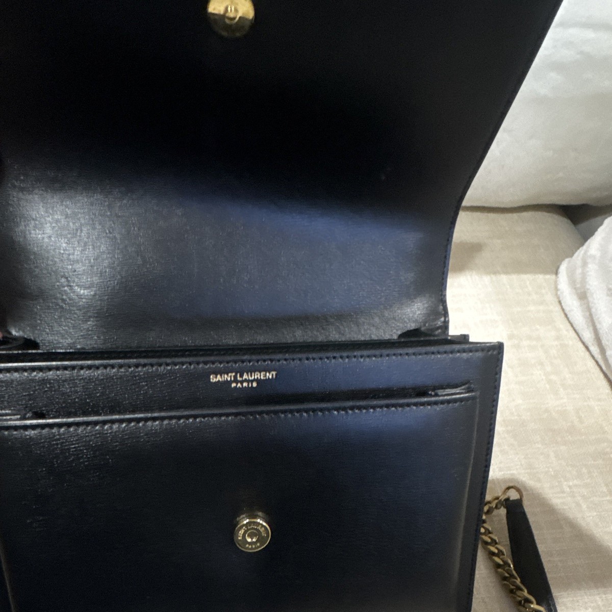 Saint Laurent Black YSL Logo Flap Crossbody Bag Gold Chain Strap