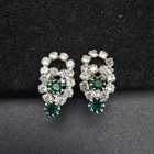 Green Clear Rhinestone Clip On Earrings Vintage Glam Costume Jewelry