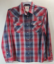 Levi's Western Cowboy Shirt Mens Small Pearl Snap Long Sleeve Red Blue Plaid