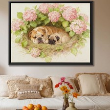 Watercolor Dog Bulldog Canvas Print Floral Animal Art Decor Pet Lover Wall Art