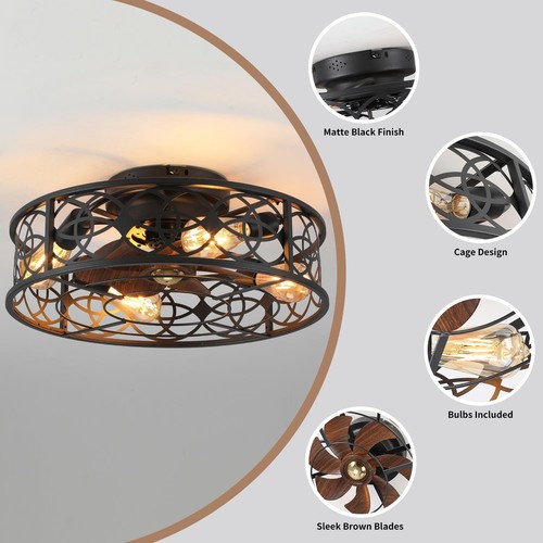 20" Caged Ceiling Fans with Lights Remote Control Low Profile Flush Mount Cei... - Picture 7 of 9
