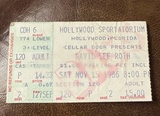 DAVID LEE ROTH OF VAN HALEN RARE CONCERT TICKET STUB PEMBROKE PINES, FL 11/15/86