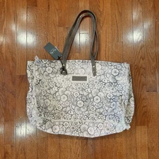 NWT Myra Bag Perennial Canvas Weekender Tote Floral Cotton Leather Peach Zip New