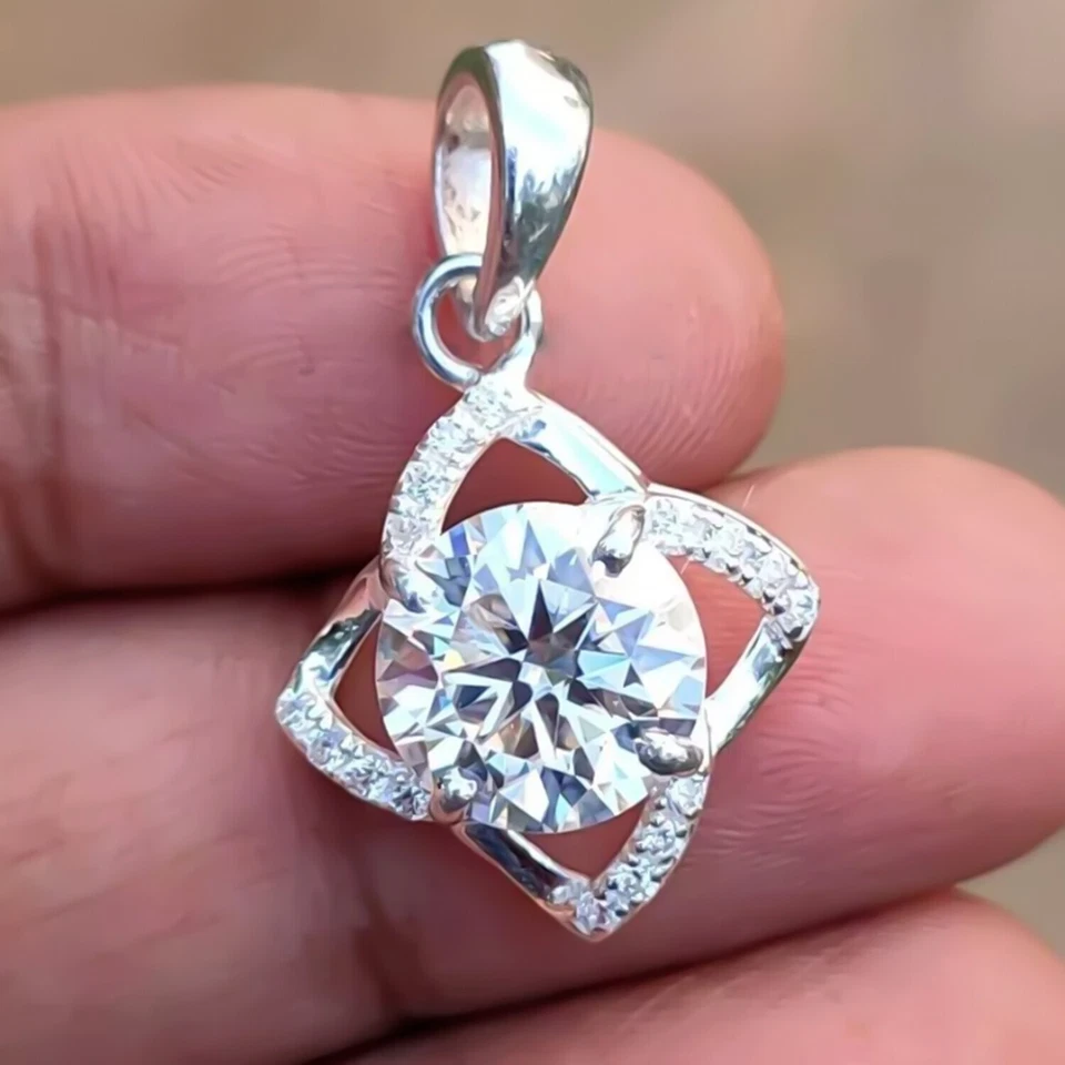 Colgante de diamantes blancos certificado de 3,70 quilates en oro blanco de 14 k idea de regalo de viernes negro Foto 3 de 4