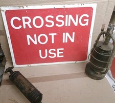 Vintage tin Sign CROSSING NOT IN USE Original Street Sign MANCAVE train workshop