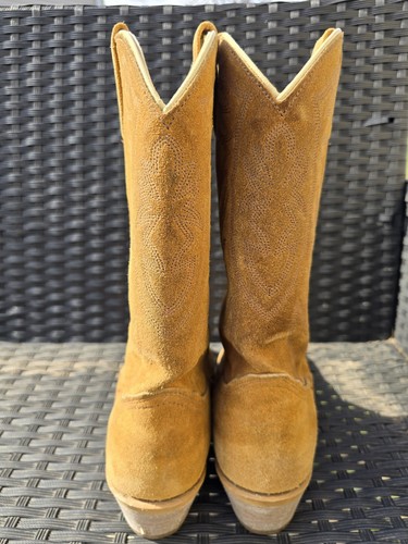Western Cowboy Suede Mens Beige Rough Out Boots Size 8 D Round Toe - Picture 3 of 8