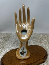 Unique Vintage Orange Lusterware Floral Hand Bud Vase 8-1/4”