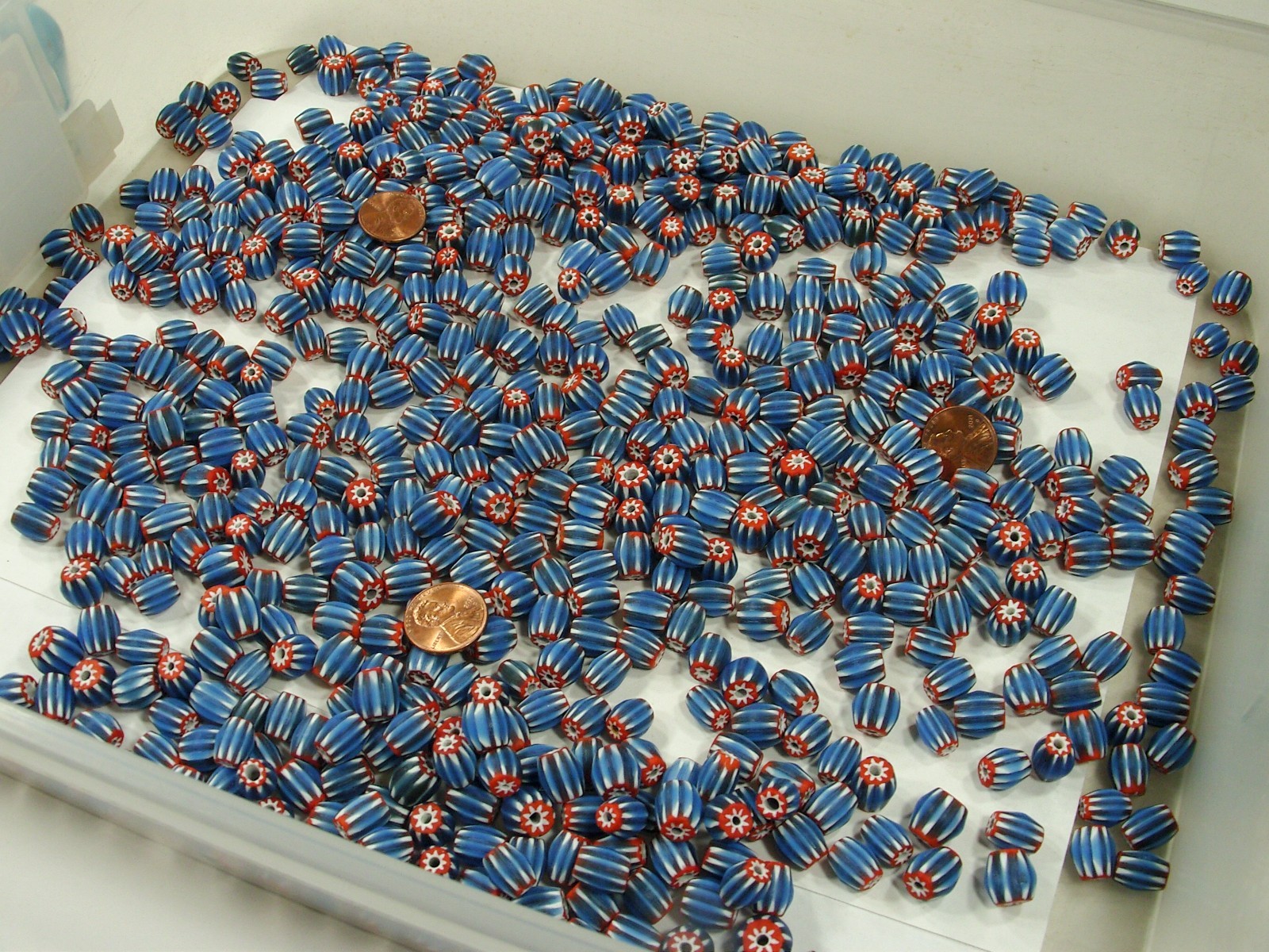 2 Pounds India Handmade Blue / White Chevron Multi-Layer Glass Beads (FPO-12)