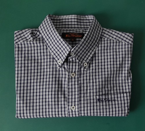MENS Ben Sherman Blue Check Long Sleeve Shirt - 60% cotton - XL 44" Chest - GOOD - Picture 4 of 17