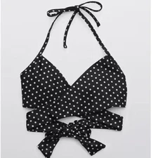 Aerie Black White Polka Dot Halter br Triangle Bikini Swim Top Size XS