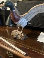 Vintage Hand Carved Wooden Duck Sculpture-Hand Painted Mallard Duck
