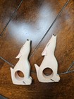 Howling Coyote Wooden Napkin Rings Hand Carved Southwestern Table Decor Set of 2