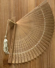 Vintage Decorative Wood Fan Burma 1958