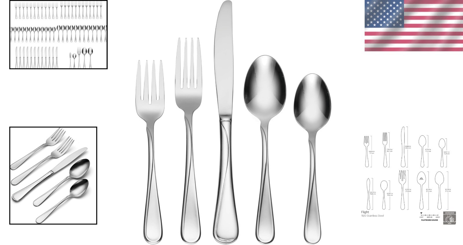 Flight Silverware Set for Dining Table, 65-Piece