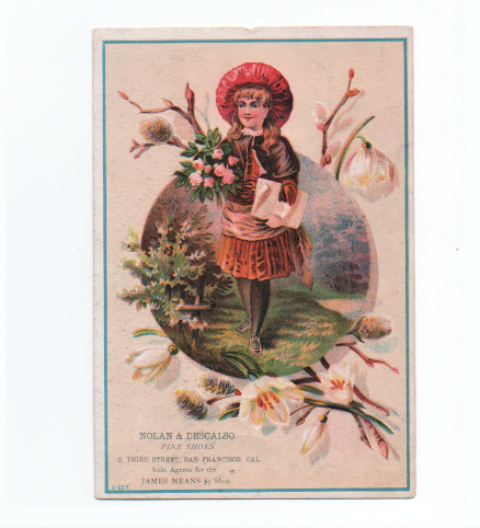 NOLAN & DESCALSO FINE SHOES SAN FRANCISCO VICTORIAN ADVERTISING TRADE CARD - Imagen 1 de 2
