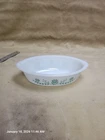 Vintage Glasbake Milk Glass Casserole Dish Green Floral USA 7.5"