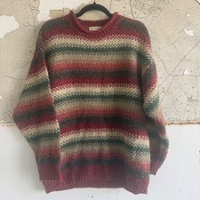 Vtg Sweater Striped Chunky Knit Wool Blend Oversized Cozy 90s Grandpacore L