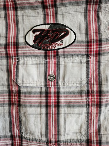 Unique Harley Davidson 2XL Short Sleeve Button Up Red/White/Gray Plaid - Imagen 6 de 13