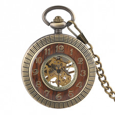 Retro Hand-winding Mechanical Pocket Watch for Men Pendant Chain Skeleton Dial