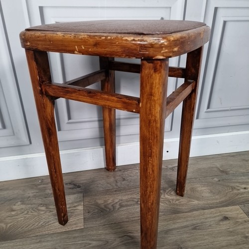 Single Vintage Retro Solid Wooden Mid Century Modern Vinyl Kitchen Stool Seat - Picture 22 of 24