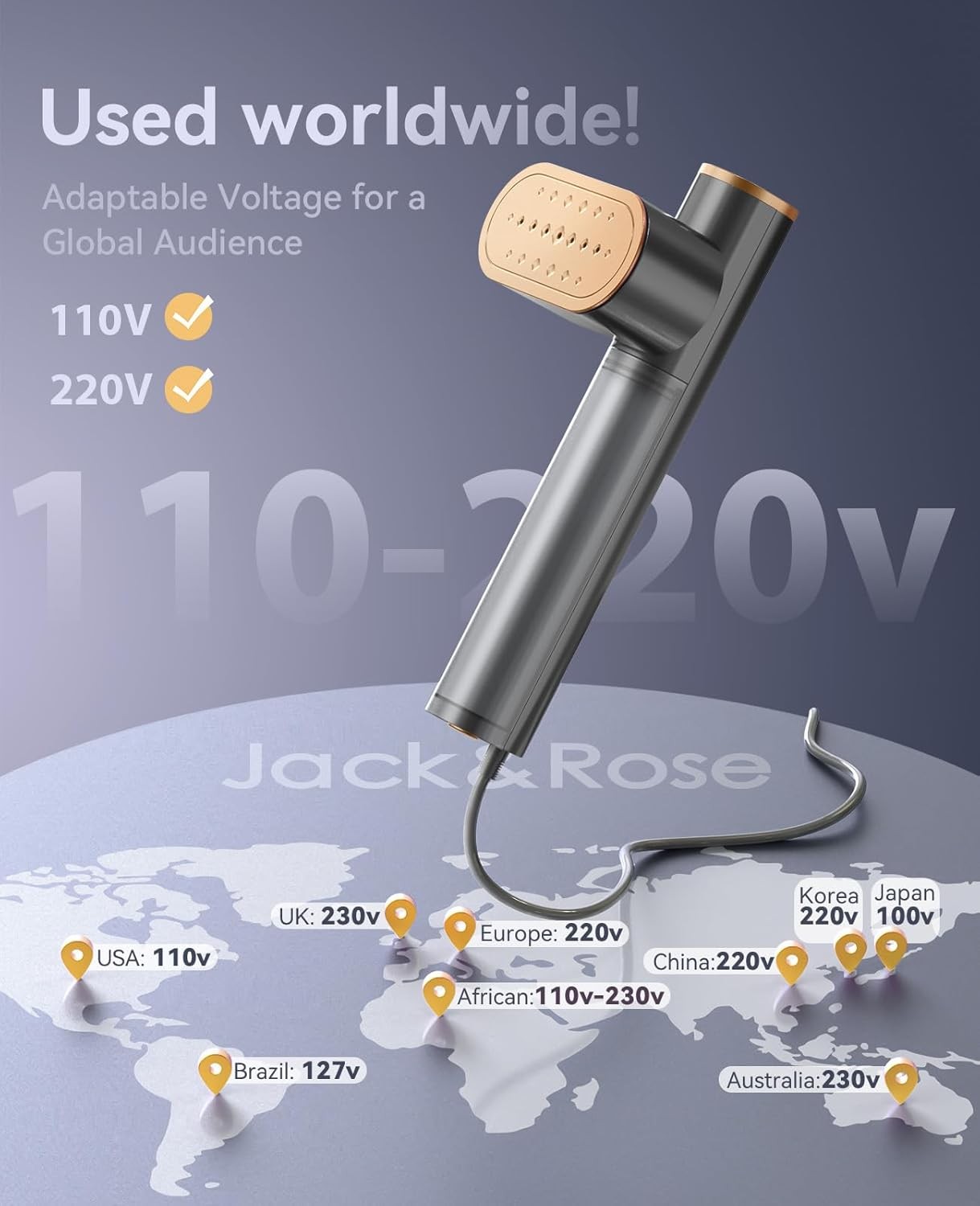 Jack ＆ Rose Travel Steamer for Clothes,100-220V Portable Iron,15s Heat Black 