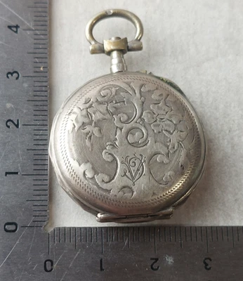Ancien boîtier pour montre gousset, en argent - Photo 1/4