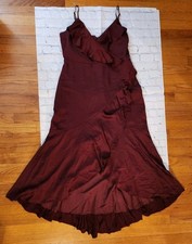 Express Satin Wrap Dress Hi-Lo Maxi Spaghetti Straps Ruffle Romantic Glam