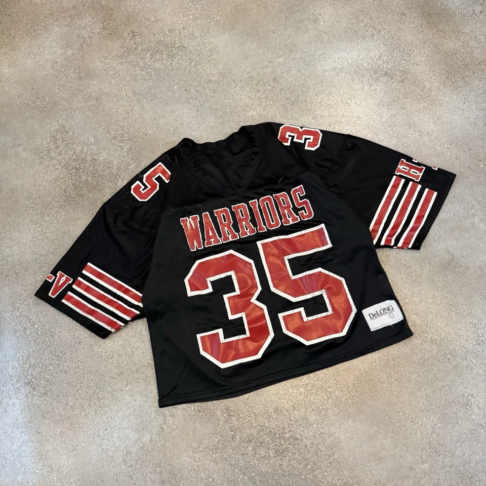复古 80 年代 DeLong 勇士队网眼裁剪橄榄球球衣大号练习热身  — 第 2/4 张图片