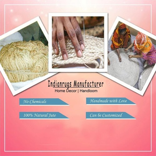 Rug Carpet Braided Jute Door Mat Reversible Small Natural Rectangle 2x3 ft Rugs - Picture 5 of 6