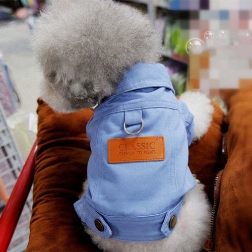 Spring Summer Denim Dog Coat Jacket with D Leash Ring for Small to Medium Dog... - Picture 4 of 16