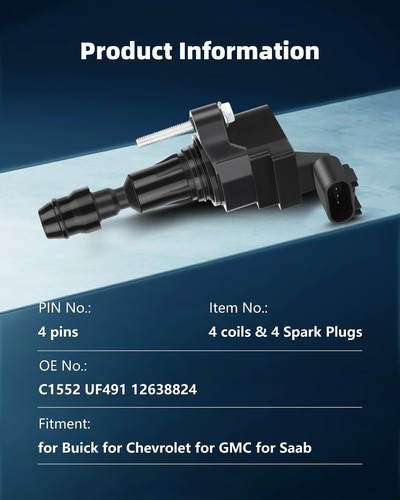 ECCPP UF491 4 ignition coils with 4 iridium Spark Plugs Chevy for GMC Pontiac - Picture 3 of 6