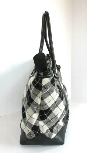 NEW - Vintage LL Bean Large Leather Tote Bag Purse - Plaid Wool & Leather - Picture 4 of 11