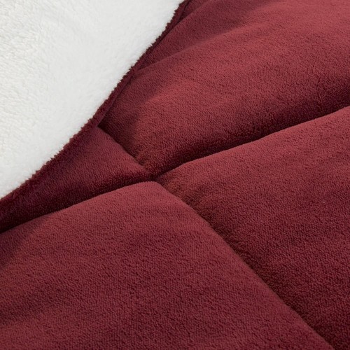 Super Soft 3-Piece King Comforter Set - Reversible Sherpa and Fleece in Burgundy - Bild 5 von 6