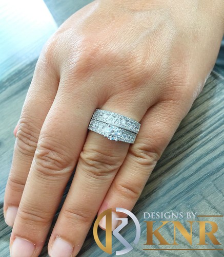 14k Solid White Gold Round Cut Moissanite Engagement Ring And Band Set 2.50ctw - Picture 12 of 12