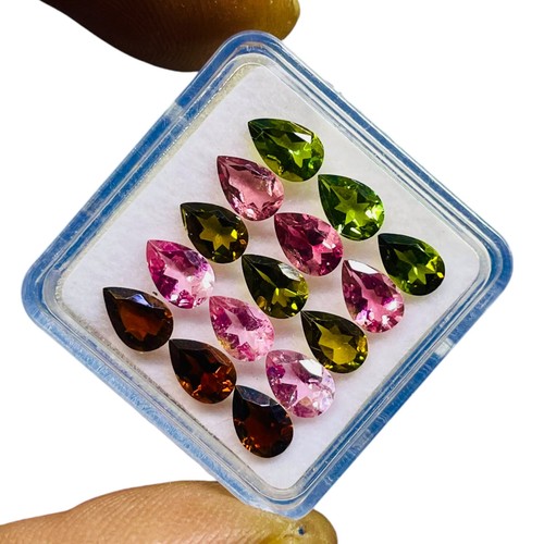 VVS 15 Pcs Natural Tourmaline 6x4mm Pear Cut Loose Untreated Gemstones Lot - Picture 9 of 9