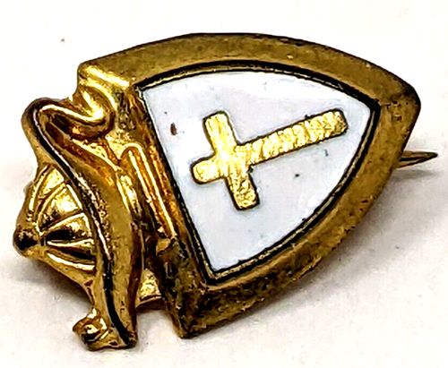 Christian Religious School Cross on Shield Lapel Pin Lamp of learning White tiny - Picture 7 of 10