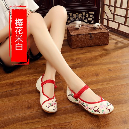 New Womens Chinese Handmade Embroidered Flower Flat Shoes Floral Mary Jane Shoes - Picture 20 of 28