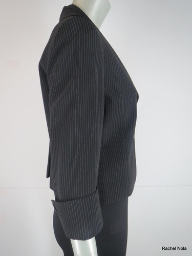 Chaqueta Blazer Tahari Recortada Talla 6P Azul Marino A Rayas Manga 3/4 Trabajo Carrera - Imagen 9 de 12