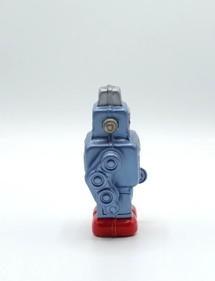 Tin Toy Smoking Robot Wind-Up Spring Action Vintage Rare Blue Yonezawa Japan - Image 4 of 4