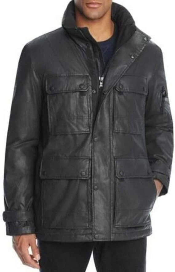 SAM. New York Men's Cargo Waxed Cotton Field Jacket Coat Carbon Black M $595