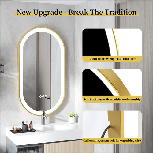 Oval Badezimmerspiegel 80x50 mit Beleuchtung Gold Touch Antibeschlag Dimmbar - Bild 7 von 13