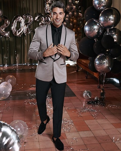 NEW EXPRESS $298 NEUTRAL PRINT SLIM JACQUARD TUXEDO JACKET SZ 40R - Picture 6 of 7